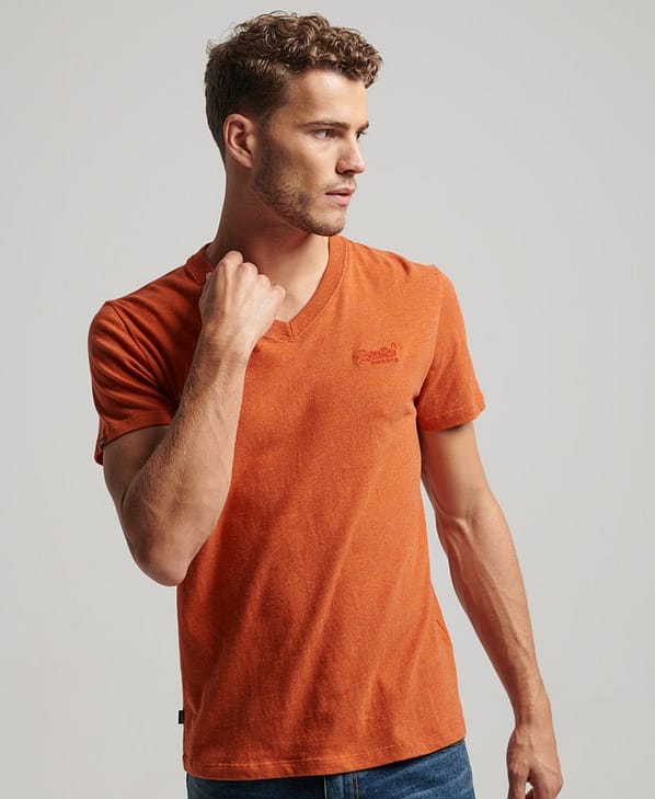 Superdry T-Shirt m. V-Hals | Vintage Logo EMB Vee Tee | Rust Orange Marl