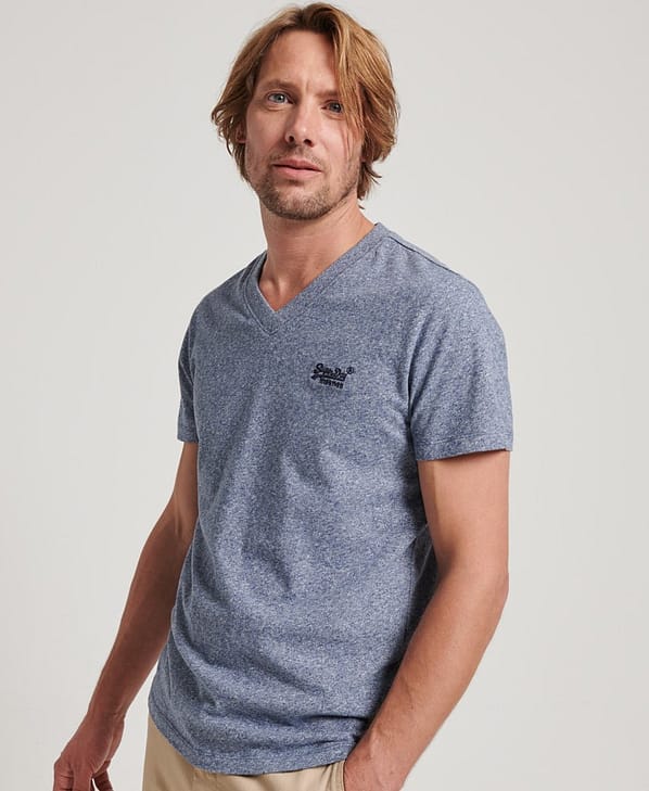 Superdry T-Shirt m. V-Hals | Vintage Logo EMB Vee Tee | Tois Blue Grit