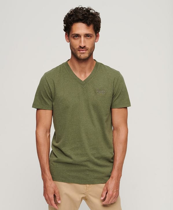 Superdry T-Shirt m. V-Hals | Vintage Logo EMB Vee Tee | Thrift Olive Marl