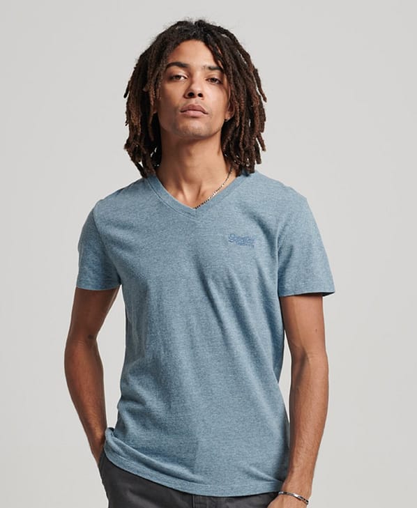 Superdry T-Shirt m. V-Hals | Vintage Logo EMB Vee Tee | Desert Sky Blue Grit