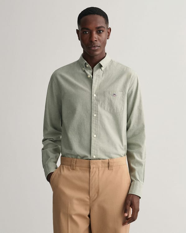 Gant Hørbomuld Skjorte | Reg Cotton Linen Shirt | Kalamata Green