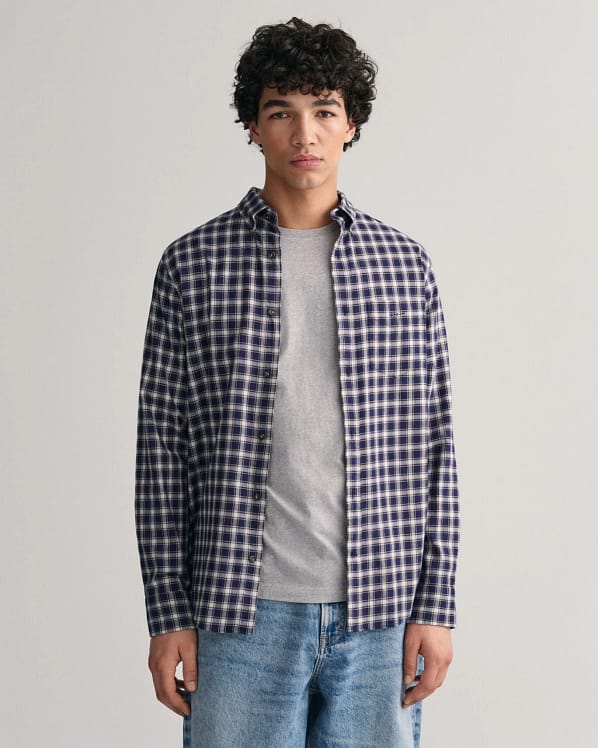 Gant Skjorte | Reg Micro Tartan Flannel Shirt | Classic Blue