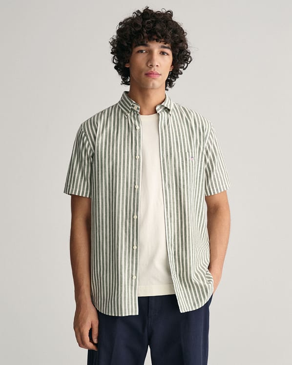 Gant Hørbomuld Skjorte m. Kort Ærme | Reg Cotton Linen Stripe Shirt