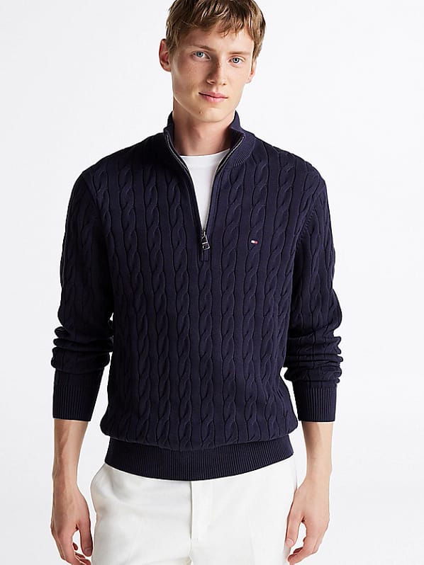 Tommy Hilfiger Kabelstrik m. Halv lynlås | Classic Cotten Cable